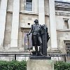 England, 2014 052714 4414  An identical statue of Geo Washiington is in Columbia, SC, with the cane broken by Sherman's soldiers, 1865